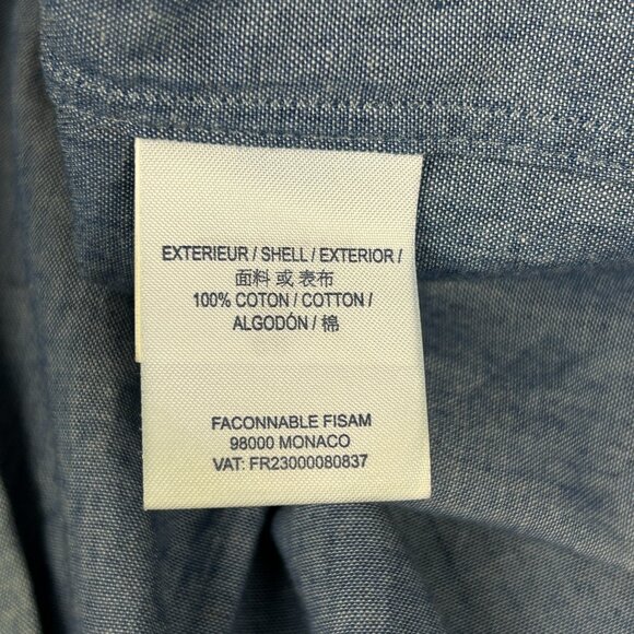 Faconnable Shirt Mens L Chambray Contempory Blue Corduroy Yoke Roll Tab Sleeve - Picture 15 of 16